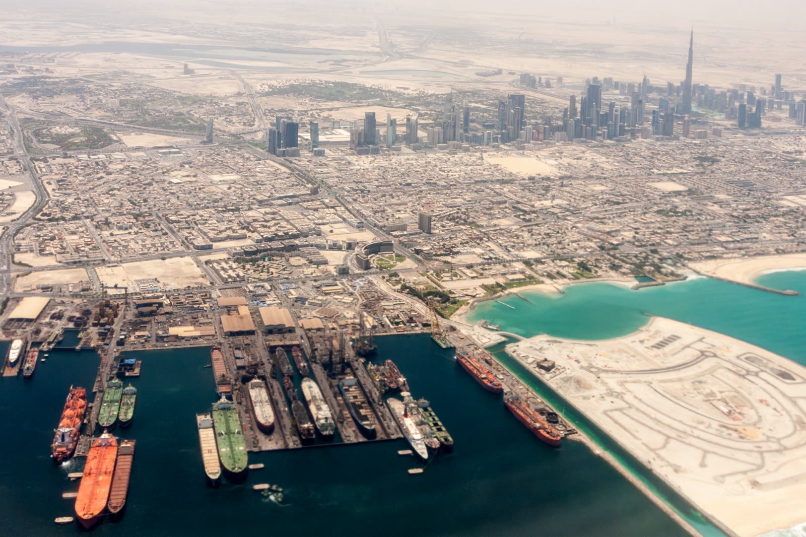 Dubai skyline and port from above